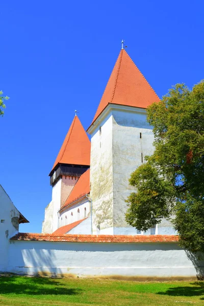 Iglesia Medieval Fortificada Saxon Pueblo Merghindeal Mergenthal Transilvania Rumania Asentamiento —  Fotos de Stock