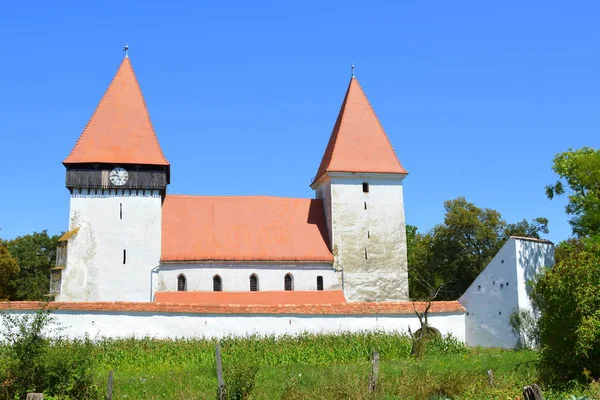 Chiesa Fortificata Sassone Medievale Nel Villaggio Merghindeal Mergenthal Transilvania Romania — Foto Stock