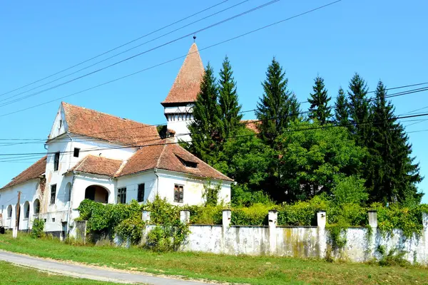 Befestigte Mittelalterliche Sächsische Evangelische Kirche Dorf Somartin Martinsberg Mrtelsberg Siebenbürgen — Stockfoto