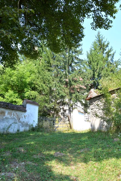 Paisagem Rural Típica Casas Camponeses Aldeia Somartin Martinsberg Mrtelsberg Transilvânia — Fotografia de Stock