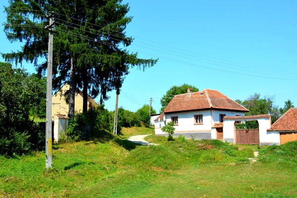 Typowy Wiejski Krajobraz Wiejskie Domy Miejscowości Toarcla Tartlau Transylwania Rumunia — Zdjęcie stockowe