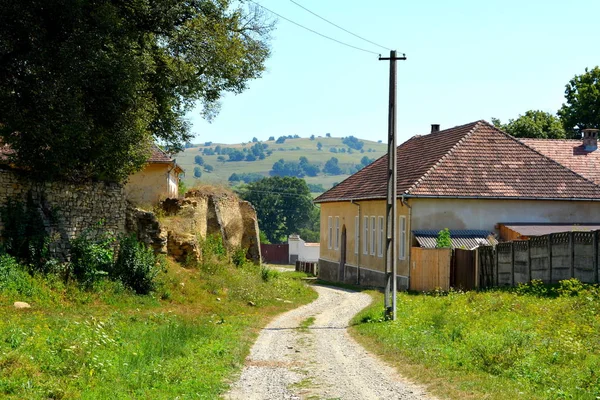 Τυπικό Αγροτικό Τοπίο Και Αγροτικά Σπίτια Στο Χωριό Toarcla Tartlau — Φωτογραφία Αρχείου