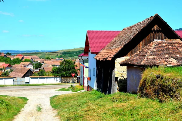 Paisaje Rural Típico Casas Campesinas Jibert Transilvania Rumania Asentamiento Fue —  Fotos de Stock
