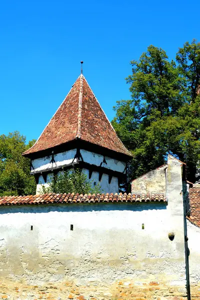 Igreja Saxão Medieval Fortificada Cincsor Kleinschenk Condado Sibiu Transilvânia Roménia — Fotografia de Stock