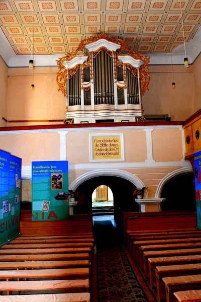 Uvnitř Opevněné Středověké Saské Kostela Cincsor Kleinschenk Sedmihradsko Rumunsko Kazatelna — Stock fotografie
