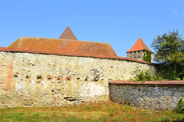 Ufortyfikowanego Średniowiecznego Saksońskiej Kościół Ewangelicki Wsi Cata Transylwania Rumunia Osada — Zdjęcie stockowe