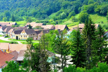 Tipik kırsal manzara ve köylü evlerde köyü Apold, Transilvanya, Romanya. Yerleşim 12. yüzyılda ortasında Sakson kolonistler tarafından kuruldu