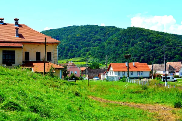 Paisagem Rural Típica Casas Camponeses Aldeia Saesd Transilvânia Romênia Assentamento — Fotografia de Stock