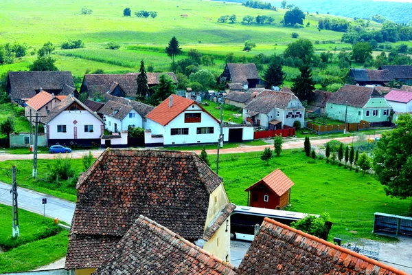 Paisagem Rural Típica Casas Camponeses Aldeia Apold Transilvânia Romênia Assentamento — Fotografia de Stock