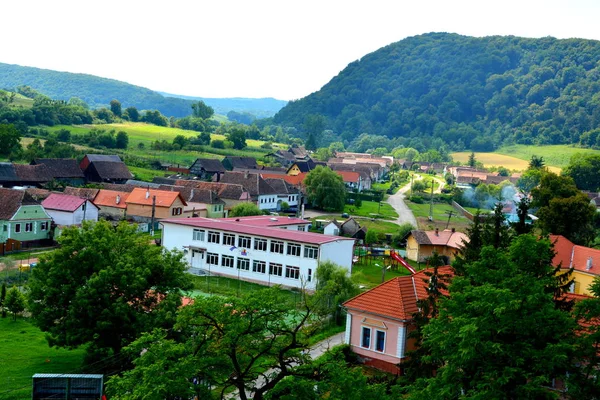 Paisagem Rural Típica Casas Camponeses Aldeia Apold Transilvânia Romênia Assentamento — Fotografia de Stock