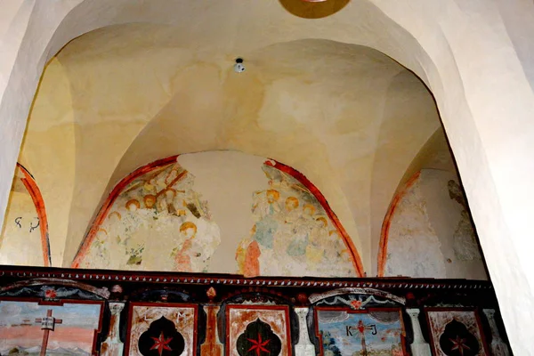 Μέσα Στην Οχυρωμένη Μεσαιωνική Σαξονικό Που Ευαγγελική Εκκλησία Για Χωριό — Φωτογραφία Αρχείου