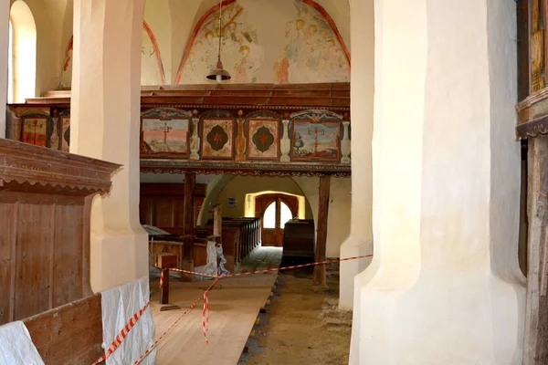 Dentro Iglesia Evangélica Saxon Medieval Fortificada Pueblo Toarcla Tartlau Transilvania — Foto de Stock