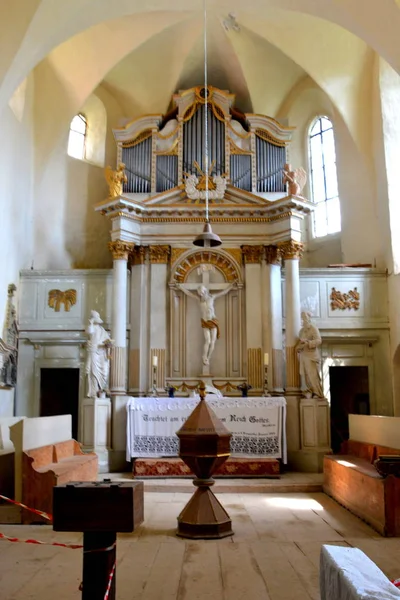 Binnen Versterkte Middeleeuwse Saksische Evangelic Kerk Het Dorp Toarcla Tartlau — Stockfoto