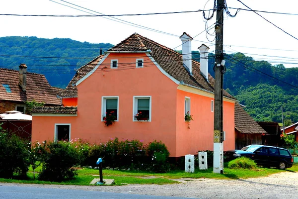 Paisagem Rural Típica Casas Camponeses Aldeia Saesd Transilvânia Romênia Assentamento — Fotografia de Stock