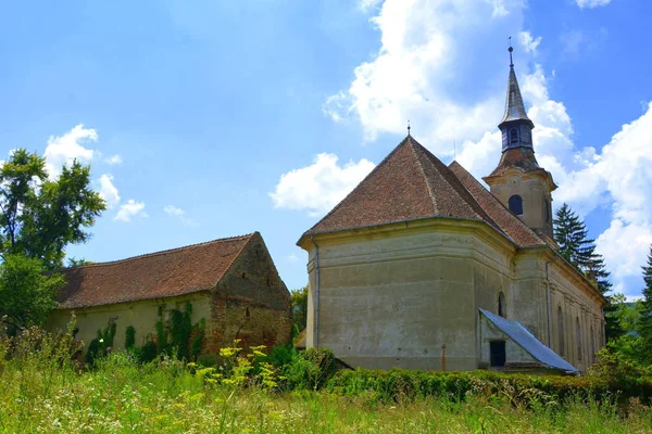 Iglesia Evangélica Saxon Medieval Fortificada Pueblo Saesd Transilvania Rumania Asentamiento —  Fotos de Stock