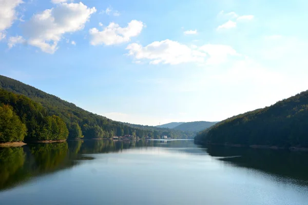 Vue Aérienne Lac Valiug Banat Ses Environs Paysage Typique Dans — Photo