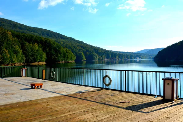 Letecký Pohled Jezero Valiug Banátu Jeho Okolí Typická Krajina Lesích — Stock fotografie