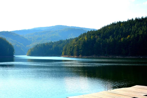 Letecký Pohled Jezero Valiug Banátu Jeho Okolí Typická Krajina Lesích — Stock fotografie