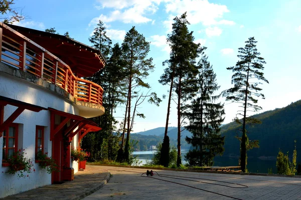 Letecký Pohled Jezero Valiug Banátu Jeho Okolí Typická Krajina Lesích — Stock fotografie