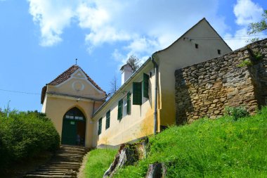 Tipik kırsal manzara ve köylü evlerde Köyü Malancrav, Transilvanya, Romanya. Yerleşim 12. yüzyılda ortasında Sakson kolonistler tarafından kuruldu