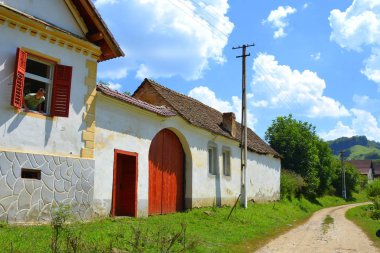 Tipik kırsal manzara ve köylü evlerde Floresti, Sakson köyde komün Chirpr Sibiu County, Transilvanya, Romanya.