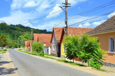 Tipik kırsal manzara ve köylü evlerde Floresti, Sakson köyde komün Chirpr Sibiu County, Transilvanya, Romanya.