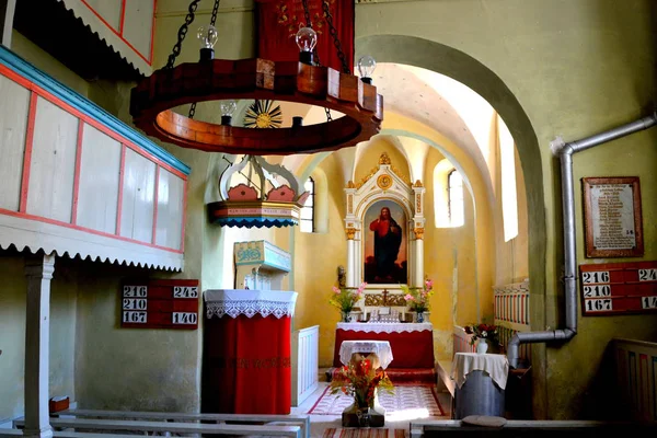 Uvnitř Opevněné Středověké Saské Evangelického Kostela Obci Toarcla Tartlau Sedmihradsko — Stock fotografie