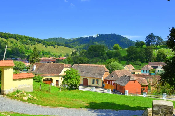 Paisagem Rural Típica Casas Camponeses Aldeia Malancrav Transilvânia Romênia Assentamento — Fotografia de Stock