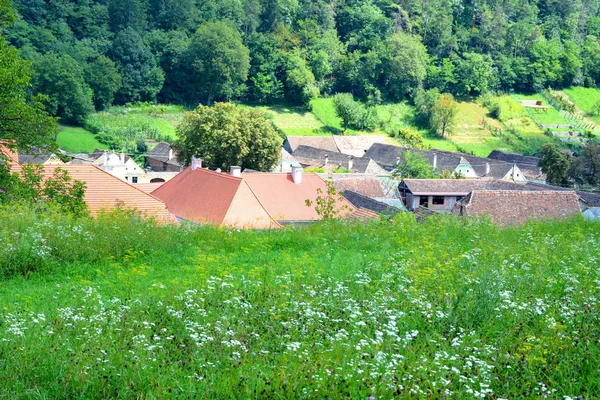 Tipico Paesaggio Rurale Case Contadine Nel Villaggio Malancrav Transilvania Romania — Foto Stock