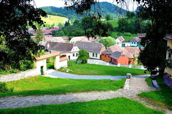 Paisagem Rural Típica Casas Camponeses Aldeia Malancrav Transilvânia Romênia Assentamento — Fotografia de Stock