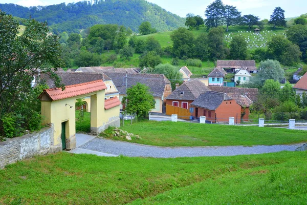 Paisagem Rural Típica Casas Camponeses Aldeia Malancrav Transilvânia Romênia Assentamento — Fotografia de Stock