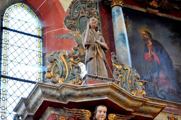 Órgãos Bancos Estátuas Dentro Igreja Mosteiro Medieval Carta Ruínas Abadia — Fotografia de Stock