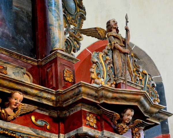 Órgãos Bancos Estátuas Dentro Igreja Mosteiro Medieval Carta Ruínas Abadia — Fotografia de Stock