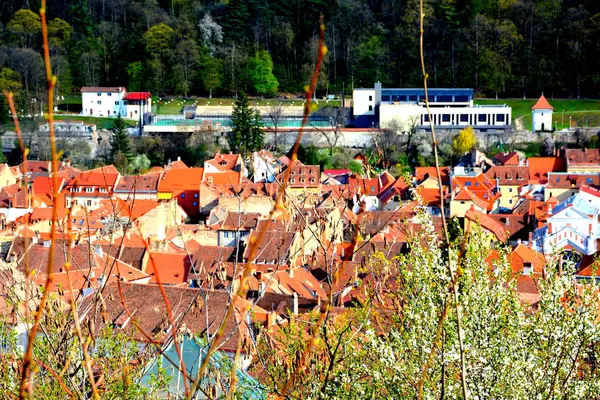 Utsikt Från Luften Typiska Urbana Landskap Staden Brasov Stad Belägen — Stockfoto