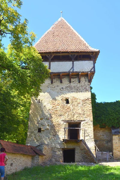 Chiesa Evangelica Fortificata Sassone Medievale Nel Villaggio Cloaterf Klosderf Klosdorf — Foto Stock