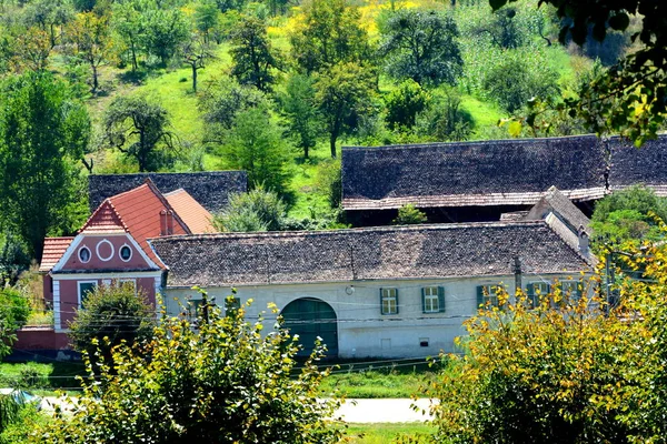Typical Rural Landscape Peasant Houses Village Alma Vii Almen Transylvania — Stock Photo, Image