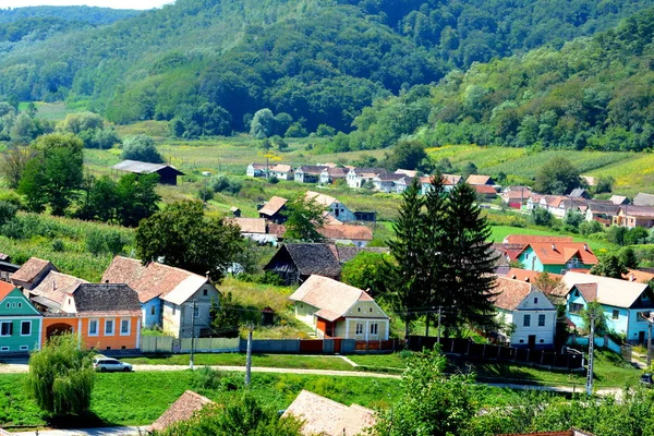 Typisch Landelijk Landschap Boerenhuizen Het Dorp Alma Vii Almen Transsylvanië — Stockfoto