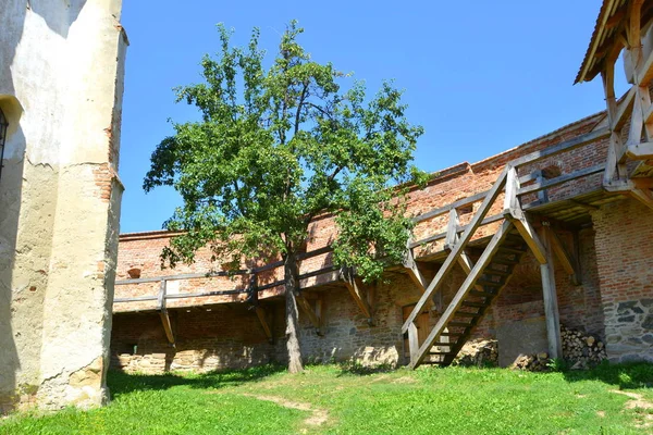 Крепость Средневековой Саксонской Евангельской Церкви Деревне Алма Вии Алмен Трансильвания — стоковое фото