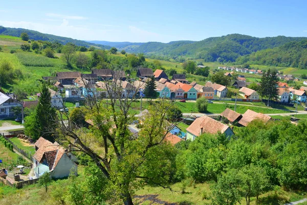 Typiskt Landsbygdslandskap Och Bonde Hus Byn Alma Vii Almen Transylvania — Stockfoto
