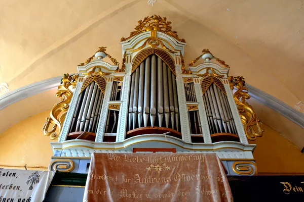 Dentro Igreja Fortificado Medieval Saxão Igreja Evangélica Aldeia Alma Vii — Fotografia de Stock