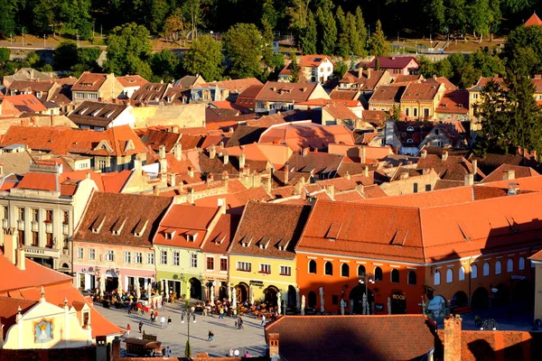 Vista Aerea Tetti Paesaggio Urbano Tipico Della Città Brasov Una — Foto Stock