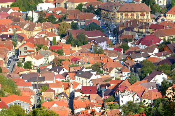 Flygfoto Och Tak Typiskt Stadslandskap Staden Brasov Stad Belägen Transsylvanien — Stockfoto