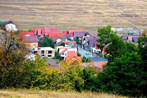 Typiskt Landsbygdslandskap Byn Codlea Transsylvanien Flygbild — Stockfoto