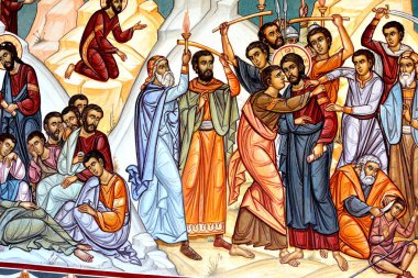 Romanya 'nın Transilvanya kentindeki Izvorul Muresului manastırındaki ortodoks simgeleri. Bizans tarzı