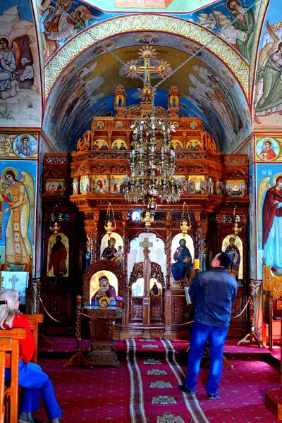 Iconos Ortodoxos Monasterio Izvorul Muresului Transilvania Rumania Estilo Bizantino — Foto de Stock