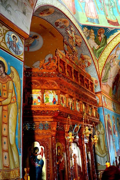 Iconos Ortodoxos Monasterio Izvorul Muresului Transilvania Rumania Estilo Bizantino —  Fotos de Stock