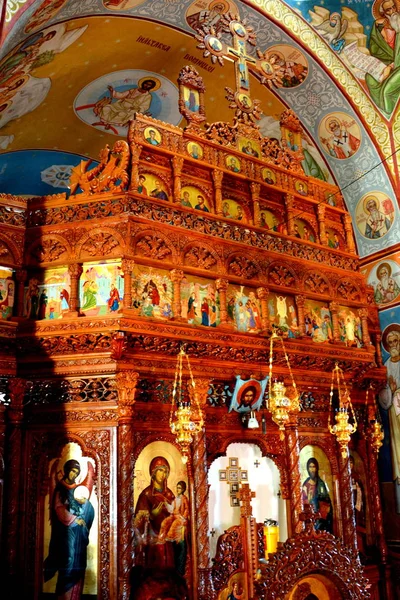 Iconos Ortodoxos Monasterio Izvorul Muresului Transilvania Rumania Estilo Bizantino —  Fotos de Stock