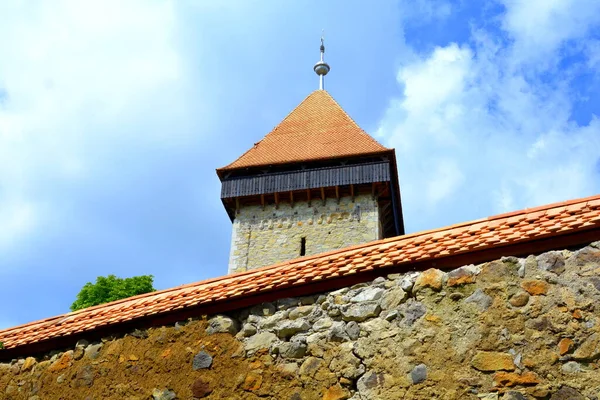 Romanya 'nın Transilvanya kentindeki Sibiu County' nin Sakson köyü Drausenit 'teki tipik kırsal alan ve köylü evleri.