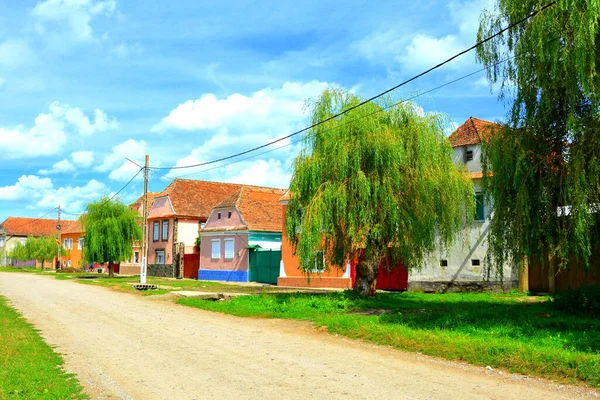 Beia, Transilvanya, Romanya 'daki tipik kırsal alan ve köylü evleri. Yerleşim yeri Sakson koloniciler tarafından 12. yüzyılın ortalarında kuruldu.