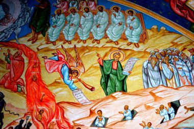 Bucegi Massif, Carpathian Bend Dağları, Transilvanya, Romanya 'daki Pestera Kilisesi' ndeki Ortodoks İkonları. Büyük yapısal ve morfolojik karmaşıklığa sahip Bucegi Massif doğal bir kale olarak ortaya çıkıyor..